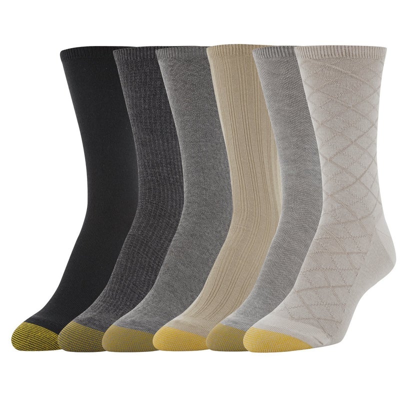 GOLDTOE جوارب كاجوال نسائية من جولدتو، بتصميم منسوج، متعددة الأزواج، بألوان كاكي ورمادي ماسي (6 أزواج)، مقاس الحذاء: 6-9 - Image 1